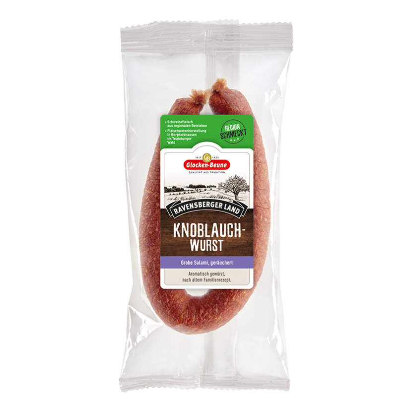 Glocken Beune Produkte Ravensberger Land Knoblauch-Wurst-regional Header 828x828px